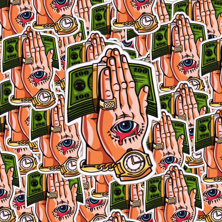 4" Preyer Hands V1 - Greed Holographic Sticker